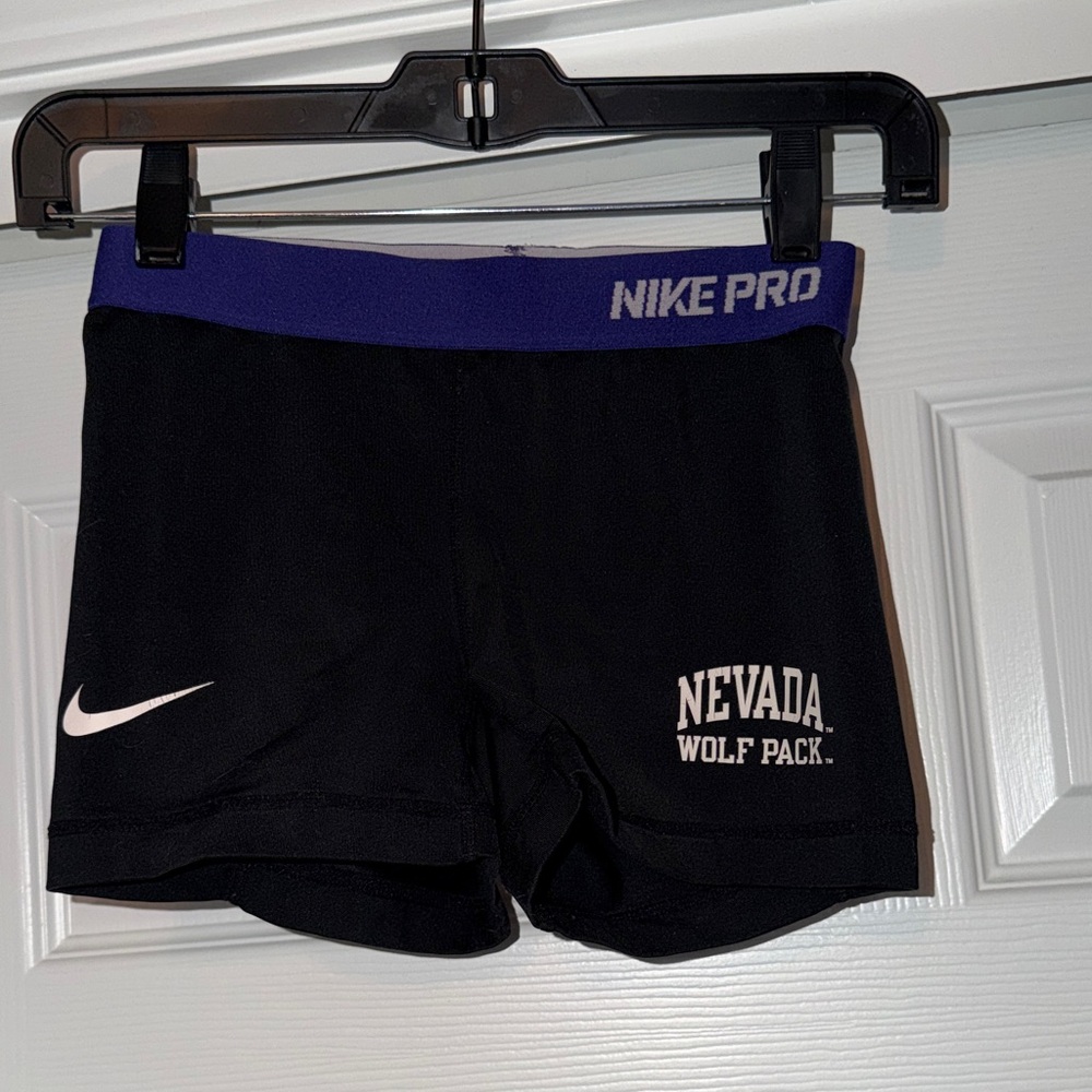 Nevada Wolf Pack Nike Pro Black Shorts with Purple Waistband